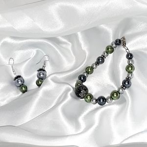 Forest Green, Charcoal black, silver jewelry set